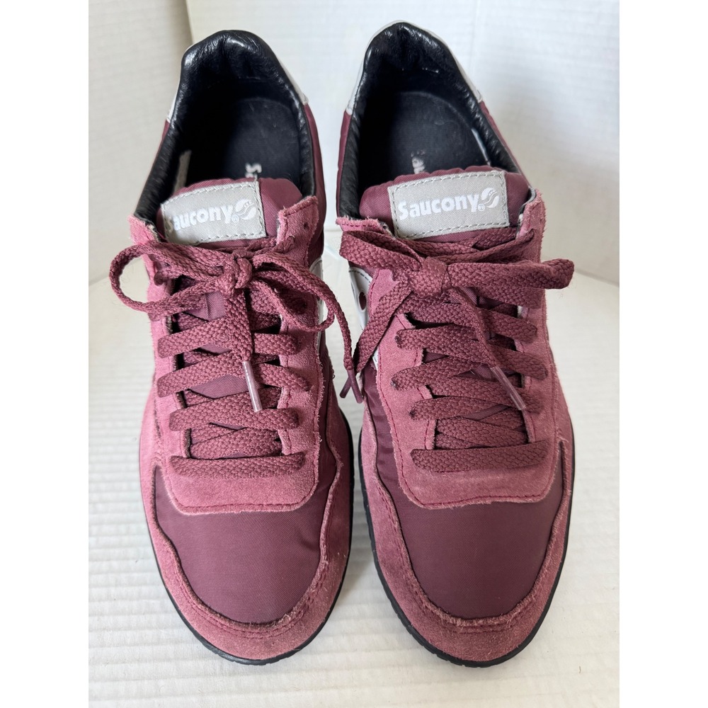 Saucony Bullet Sneakers Womens 10 Burgundy Silver Retro Low Top Running Shoes